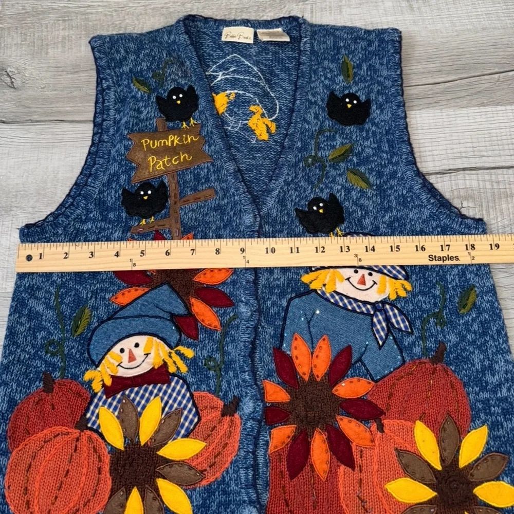 Bobbie Brooks Pumpkin Patch Scarecrow Embroidered Sweater Vest‎ Women’s M
